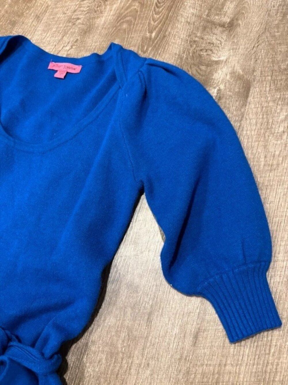 Betsey Johnson Royal Blue Knit Puff Sleeve Midi Sweater Dress with Belt Size S - Picture 8 of 8